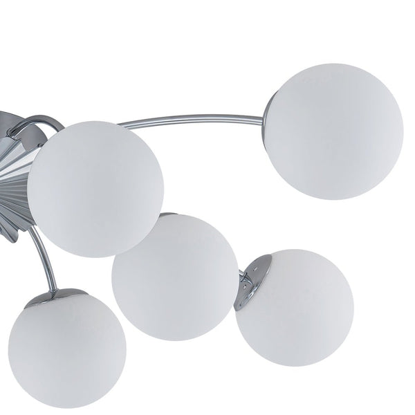 Chandelierias-Modern 12-Light Opal Glass Globe Semi-Flush Mount-Semi Flush-Chrome-12 Bulbs