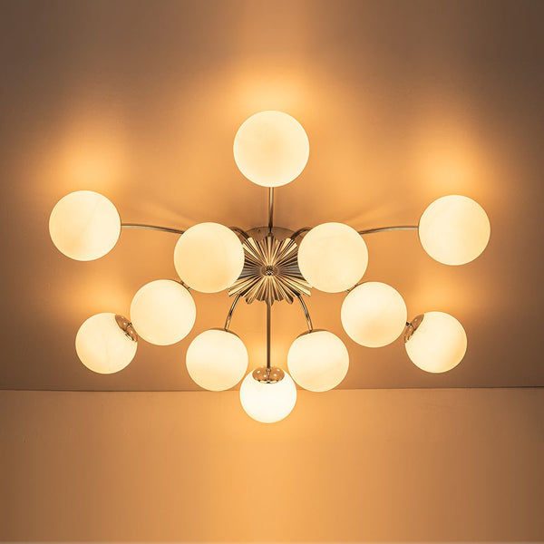 Chandelierias-Modern 12-Light Opal Glass Globe Semi-Flush Mount-Semi Flush-Chrome-12 Bulbs