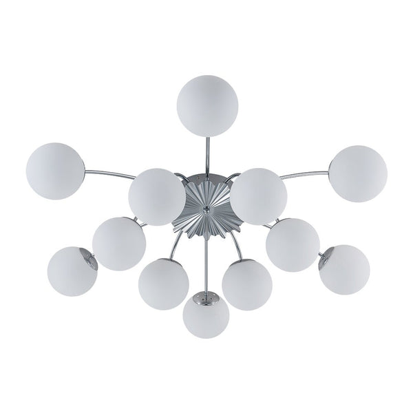 Chandelierias-Modern 12-Light Opal Glass Globe Semi-Flush Mount-Semi Flush-Chrome-12 Bulbs