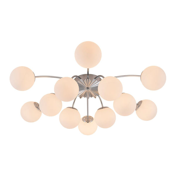 Chandelierias-Modern 12-Light Opal Glass Globe Semi-Flush Mount-Semi Flush-Chrome-12 Bulbs