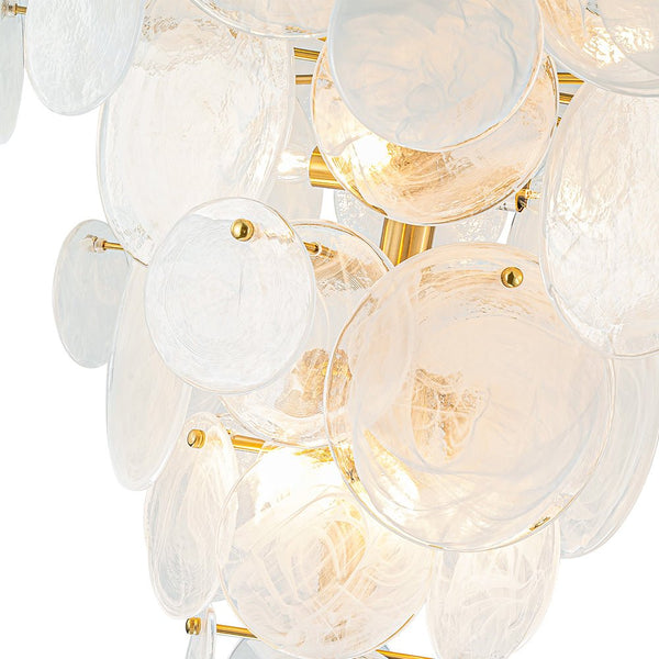 Chandelierias - Modern 12 - Light White Strie Glass Cone - Shape Tiered Chandelier - Chandeliers - Brass -