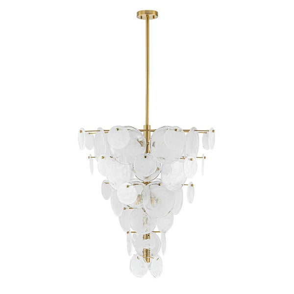 Chandelierias - Modern 12 - Light White Strie Glass Cone - Shape Tiered Chandelier - Chandeliers - Brass -