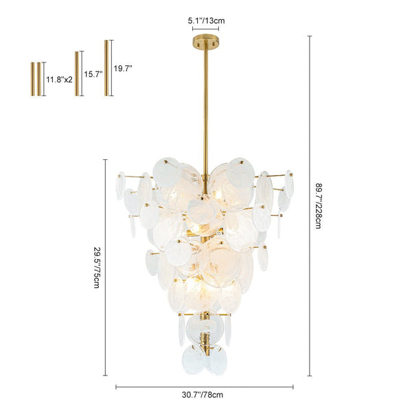 Chandelierias - Modern 12 - Light White Strie Glass Cone - Shape Tiered Chandelier - Chandeliers - Brass -