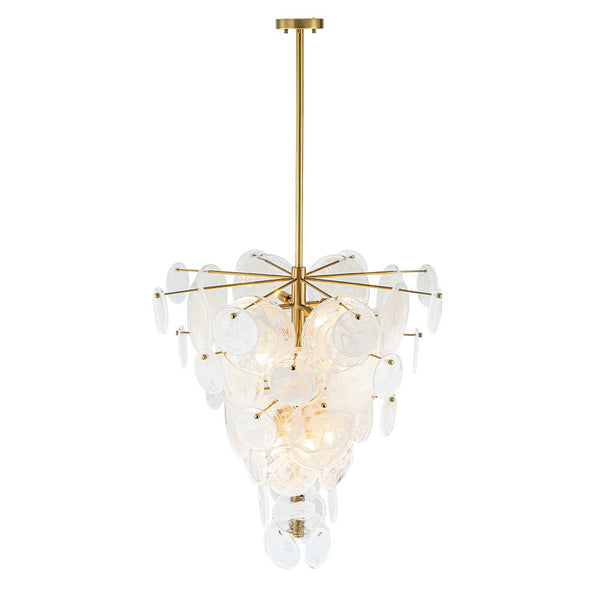 Chandelierias - Modern 12 - Light White Strie Glass Cone - Shape Tiered Chandelier - Chandeliers - Brass -