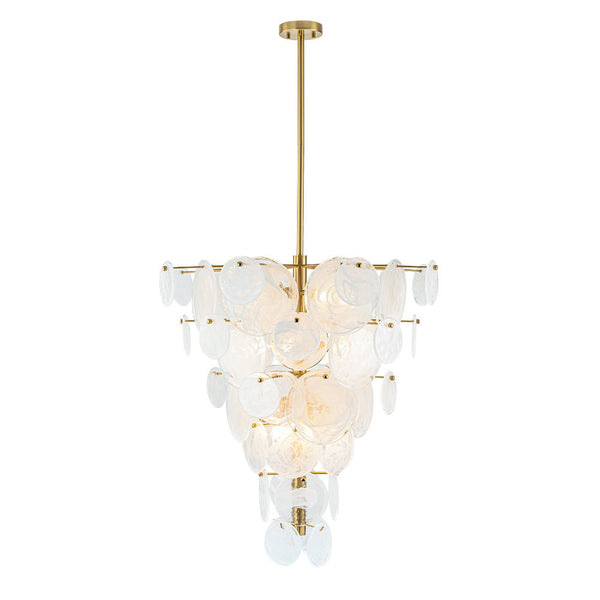 Chandelierias - Modern 12 - Light White Strie Glass Cone - Shape Tiered Chandelier - Chandeliers - Brass -