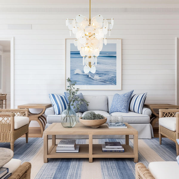 Chandelierias - Modern 12 - Light White Strie Glass Cone - Shape Tiered Chandelier - Chandeliers - Brass -