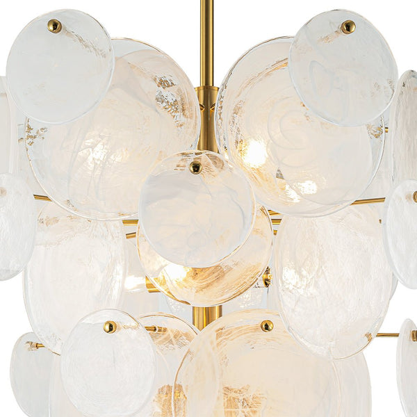 Chandelierias - Modern 12 - Light White Strie Glass Cone - Shape Tiered Chandelier - Chandeliers - Brass -