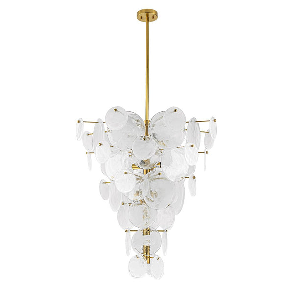 Chandelierias - Modern 12 - Light White Strie Glass Cone - Shape Tiered Chandelier - Chandeliers - Brass -