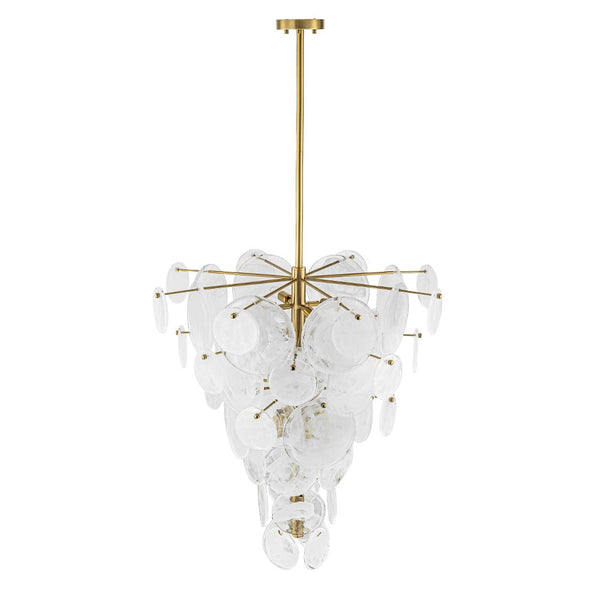 Chandelierias - Modern 12 - Light White Strie Glass Cone - Shape Tiered Chandelier - Chandeliers - Brass -