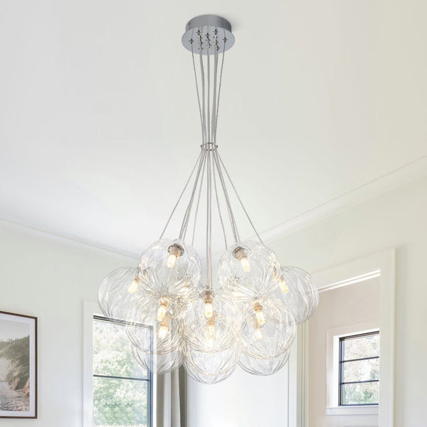 Chandelierias - Modern 13 - Light Clear Glass Globe Bubble Chandelier - Chandelier - Fiber Blown Glass -