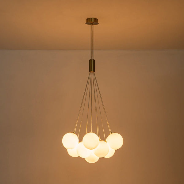 Chandelierias - Modern 13 - Light Cluster Opaline Glass Bubble Chandelier - Chandelier - Brushed Brass - 13 Bulbs