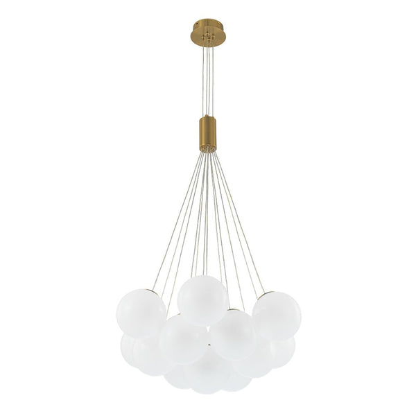 Chandelierias - Modern 13 - Light Cluster Opaline Glass Bubble Chandelier - Chandelier - Brushed Brass - 13 Bulbs