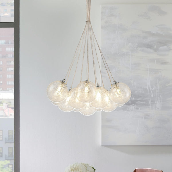 Chandelierias - Modern 13 - Light Fiber Blown Glass Globe Bubble Chandelier - Chandelier - Chrome -