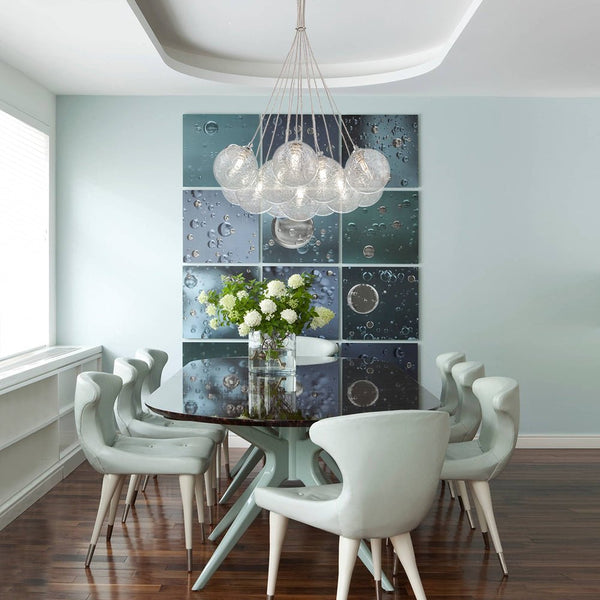 Chandelierias - Modern 13 - Light Fiber Blown Glass Globe Bubble Chandelier - Chandelier - Chrome -