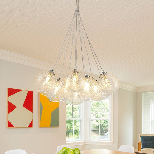 Chandelierias - Modern 13 - Light Fiber Blown Glass Globe Bubble Chandelier - Chandelier - Chrome -
