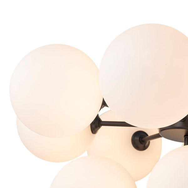 Chandelierias - Modern 13 - Light Opal Glass Bubble Grape Chandelier - Chandelier - Black - 13 Bulbs