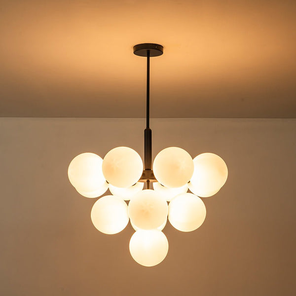 Chandelierias - Modern 13 - Light Opal Glass Bubble Grape Chandelier - Chandelier - Black - 13 Bulbs