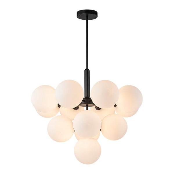 Chandelierias - Modern 13 - Light Opal Glass Bubble Grape Chandelier - Chandelier - Black - 13 Bulbs