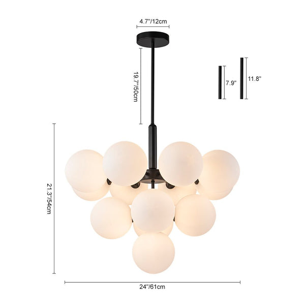 Chandelierias - Modern 13 - Light Opal Glass Bubble Grape Chandelier - Chandelier - Black - 13 Bulbs