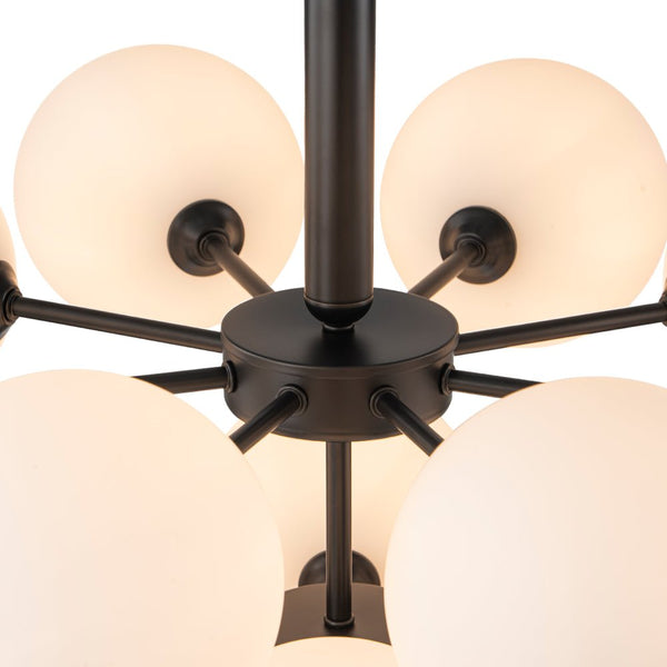 Chandelierias - Modern 13 - Light Opal Glass Bubble Grape Chandelier - Chandelier - Black - 13 Bulbs