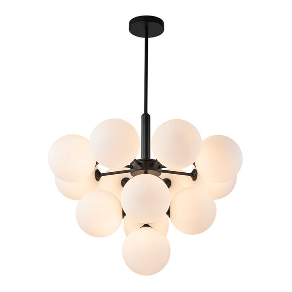 Chandelierias - Modern 13 - Light Opal Glass Bubble Grape Chandelier - Chandelier - Black - 13 Bulbs