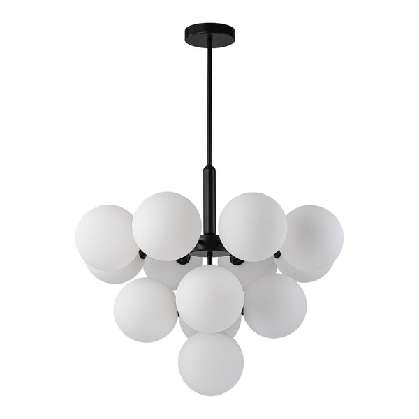 Chandelierias - Modern 13 - Light Opal Glass Bubble Grape Chandelier - Chandelier - Black - 13 Bulbs