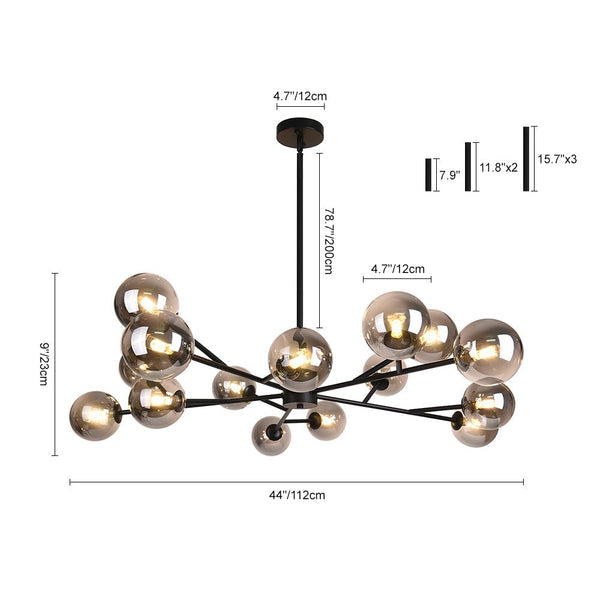 Chandelierias - Modern 15 - Light Glass Sputnik Sphere Chandelier - Chandelier - Black -
