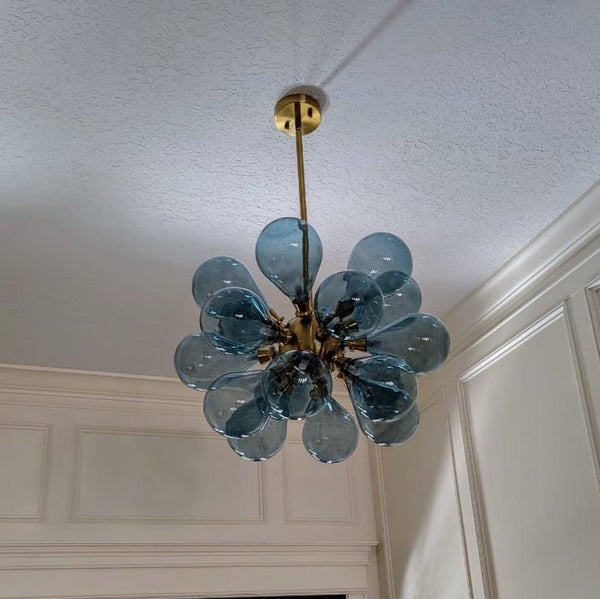 Chandelierias - Modern 18 - Light Hand Blown Glass Cluster Chandelier - Chandelier - Blue Bubbles -