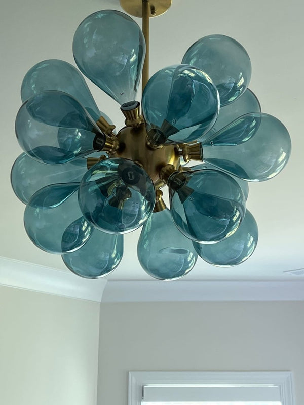 Chandelierias - Modern 18 - Light Hand Blown Glass Cluster Chandelier - Chandelier - Blue Bubbles -