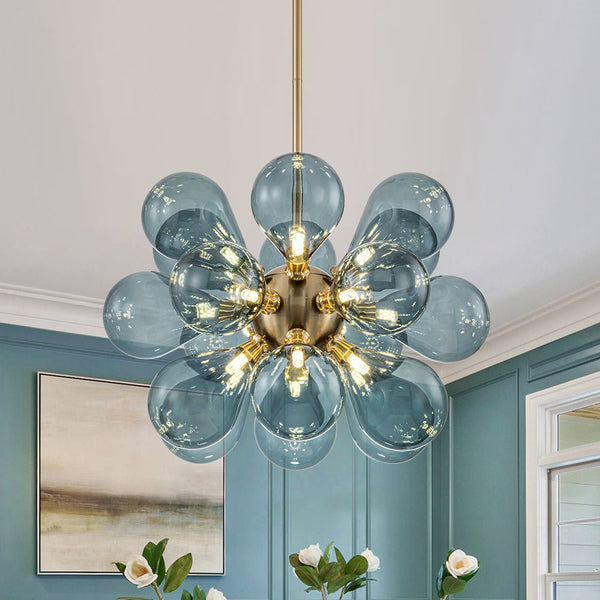 Chandelierias-Modern 18-Light Hand Blown Glass Cluster Chandelier-Chandelier-Blue Bubbles-