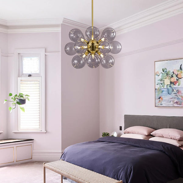 Chandelierias - Modern 18 - Light Hand Blown Glass Cluster Chandelier - Chandelier - Purplish Brown Bubbles -