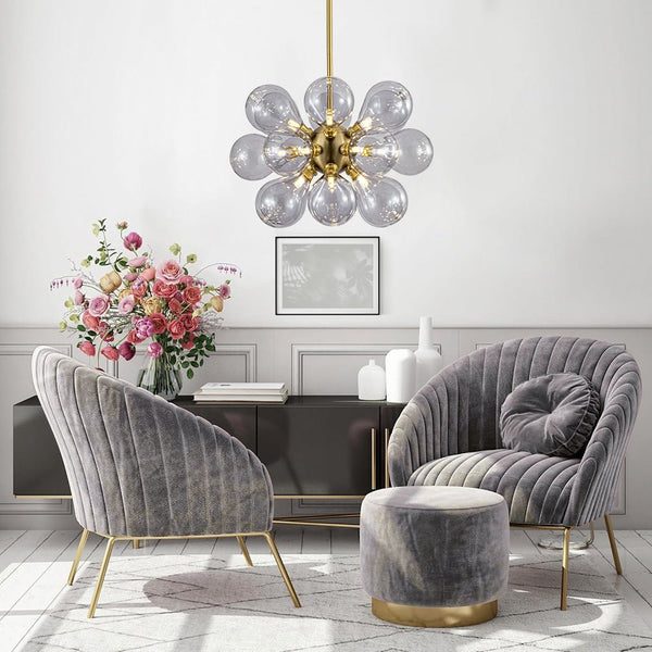 Chandelierias - Modern 18 - Light Hand Blown Glass Cluster Chandelier - Chandelier - Smoke Gray Bubbles -