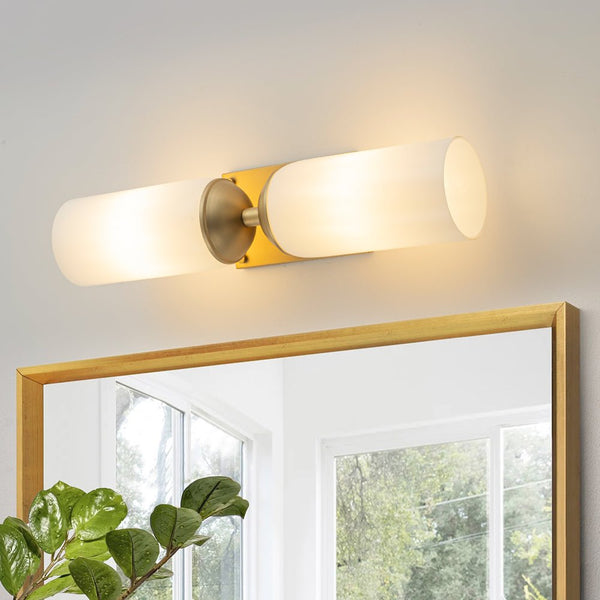 Chandelierias - Modern 2 - Light Cylinder Opal White Glass Wall Sconce - Chandeliers - Brushed Gold -