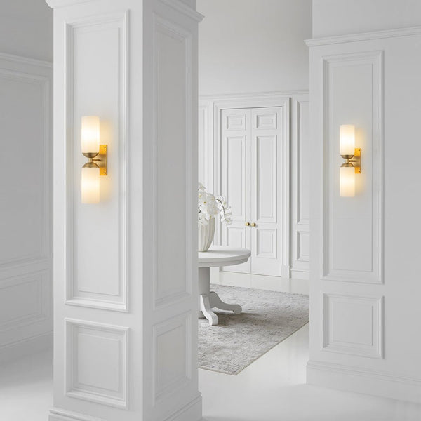 Chandelierias - Modern 2 - Light Cylinder Opal White Glass Wall Sconce - Chandeliers - Brushed Gold -
