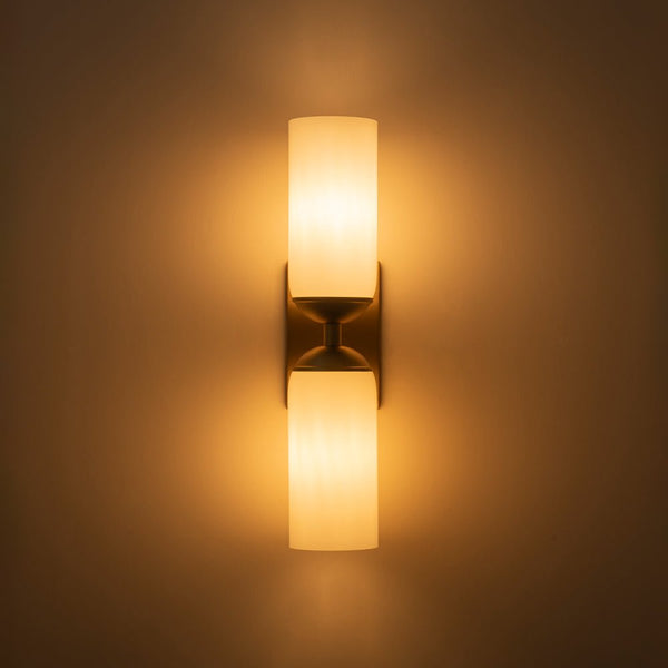 Chandelierias - Modern 2 - Light Cylinder Opal White Glass Wall Sconce - Chandeliers - Matte Black -