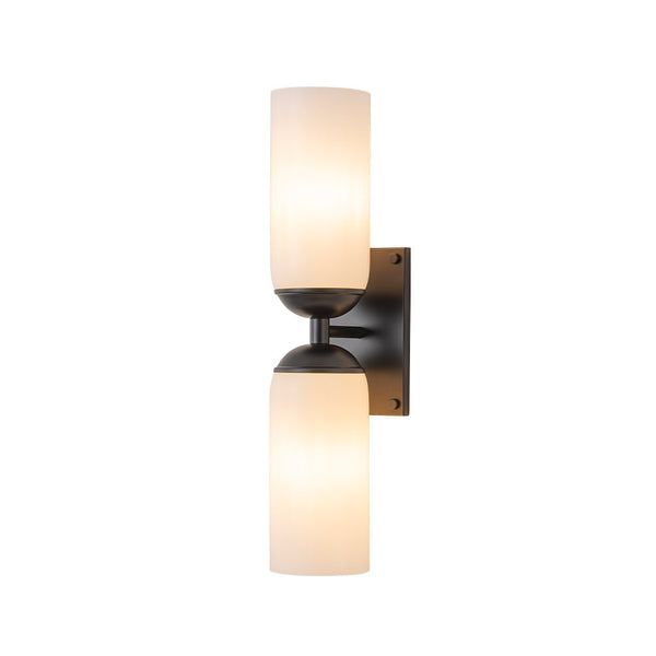 Chandelierias - Modern 2 - Light Cylinder Opal White Glass Wall Sconce - Chandeliers - Matte Black -