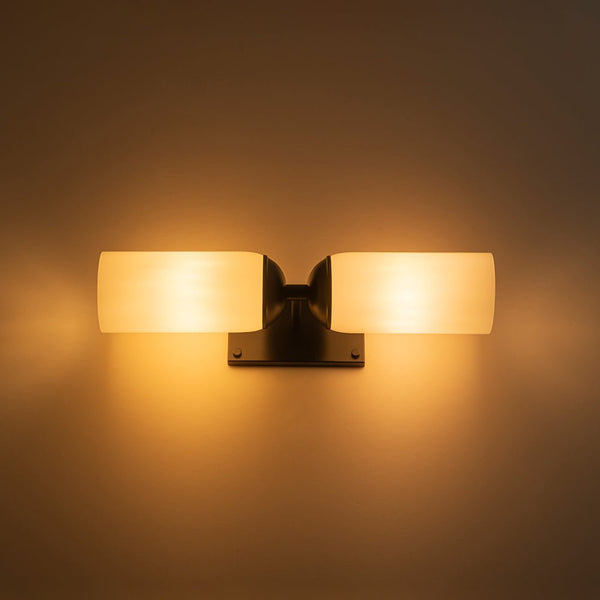 Chandelierias - Modern 2 - Light Cylinder Opal White Glass Wall Sconce - Chandeliers - Matte Black -