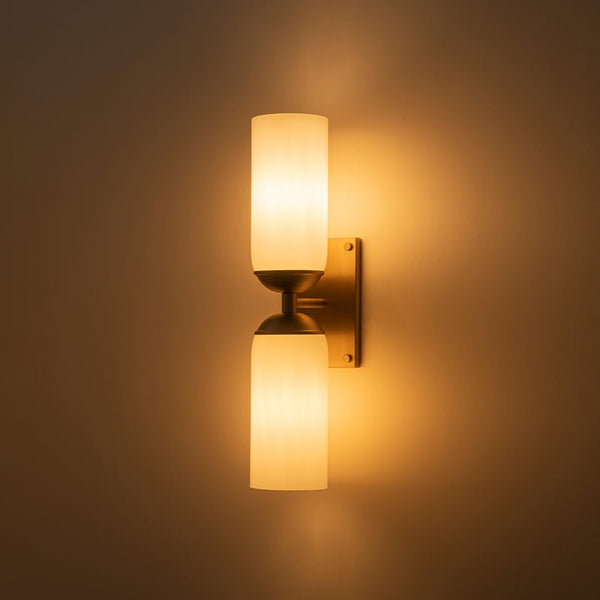 Chandelierias - Modern 2 - Light Cylinder Opal White Glass Wall Sconce - Chandeliers - Matte Black -