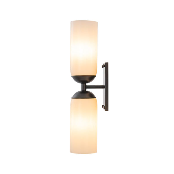 Chandelierias - Modern 2 - Light Cylinder Opal White Glass Wall Sconce - Chandeliers - Matte Black -