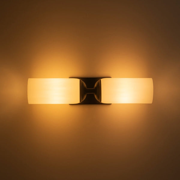 Chandelierias - Modern 2 - Light Cylinder Opal White Glass Wall Sconce - Chandeliers - Matte Black -