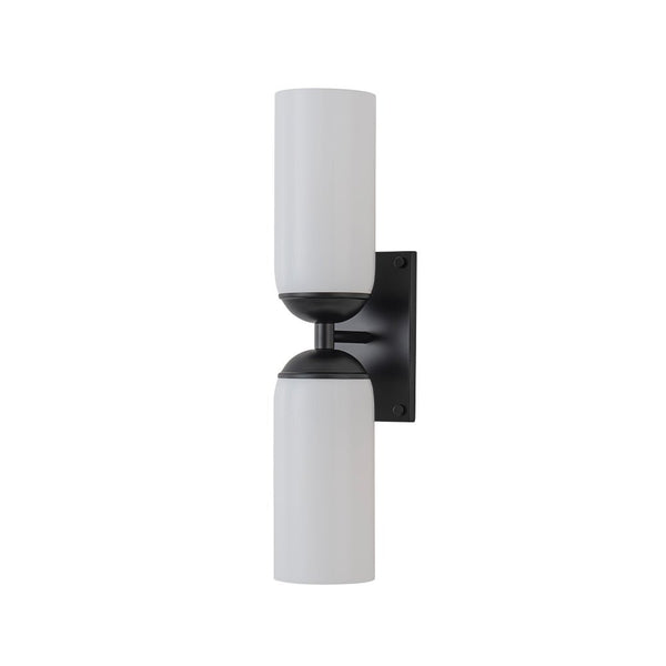 Chandelierias - Modern 2 - Light Cylinder Opal White Glass Wall Sconce - Chandeliers - Matte Black -