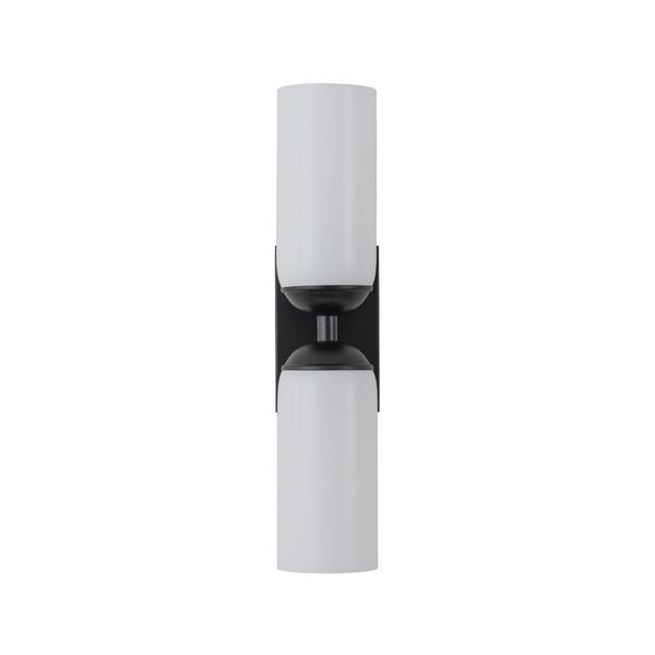 Chandelierias - Modern 2 - Light Cylinder Opal White Glass Wall Sconce - Chandeliers - Matte Black -