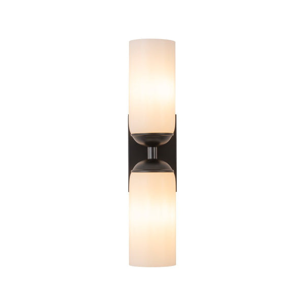 Chandelierias - Modern 2 - Light Cylinder Opal White Glass Wall Sconce - Chandeliers - Matte Black -