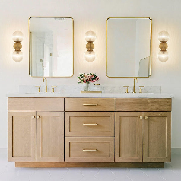 Chandelierias - Modern 2 - Light Dewdrop Ribbed Glass Bathroom Vanity Light - Wall Light - Brass -