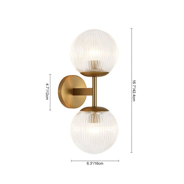 Chandelierias - Modern 2 - Light Dewdrop Ribbed Glass Bathroom Vanity Light - Wall Light - Brass -