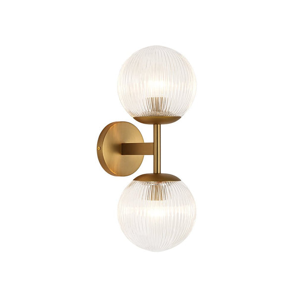 Chandelierias - Modern 2 - Light Dewdrop Ribbed Glass Bathroom Vanity Light - Wall Light - Brass -
