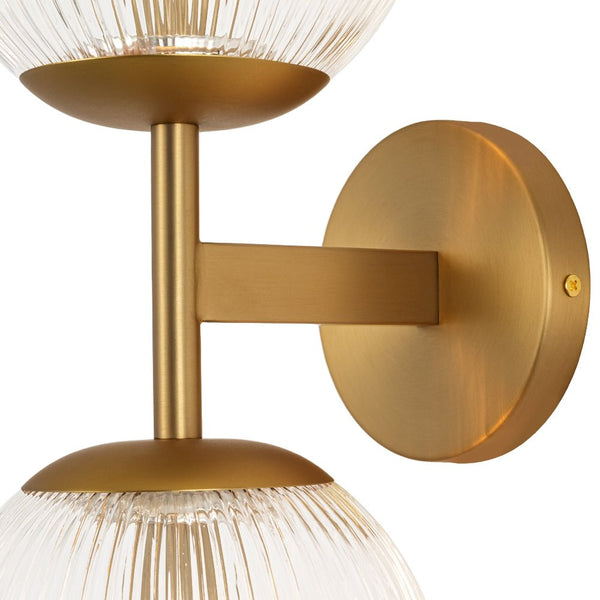 Chandelierias - Modern 2 - Light Dewdrop Ribbed Glass Bathroom Vanity Light - Wall Light - Brass -