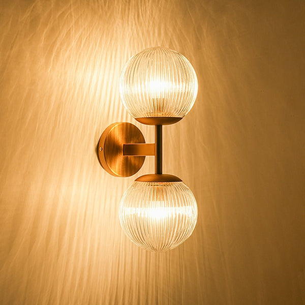 Chandelierias - Modern 2 - Light Dewdrop Ribbed Glass Bathroom Vanity Light - Wall Light - Brass -