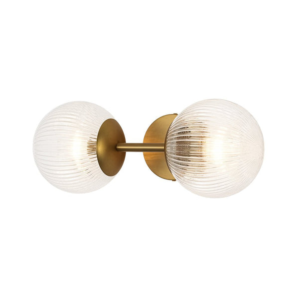Chandelierias - Modern 2 - Light Dewdrop Ribbed Glass Bathroom Vanity Light - Wall Light - Brass -
