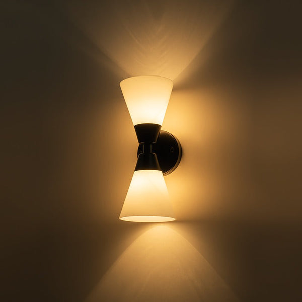 Chandelierias - Modern 2 - Light Double Cone Opal Glass Wall Sconce - Wall Light - Black -